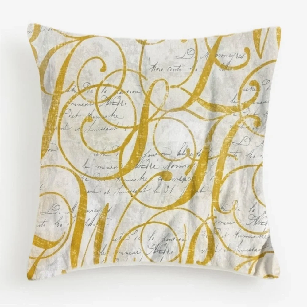 Cream and Yellow Script Throw Pillow Cover